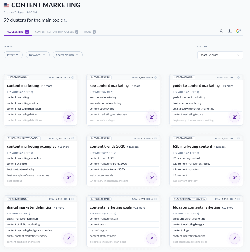 Surfer SEO content planer