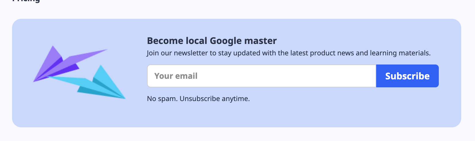 Footer to collect emails for newsletter