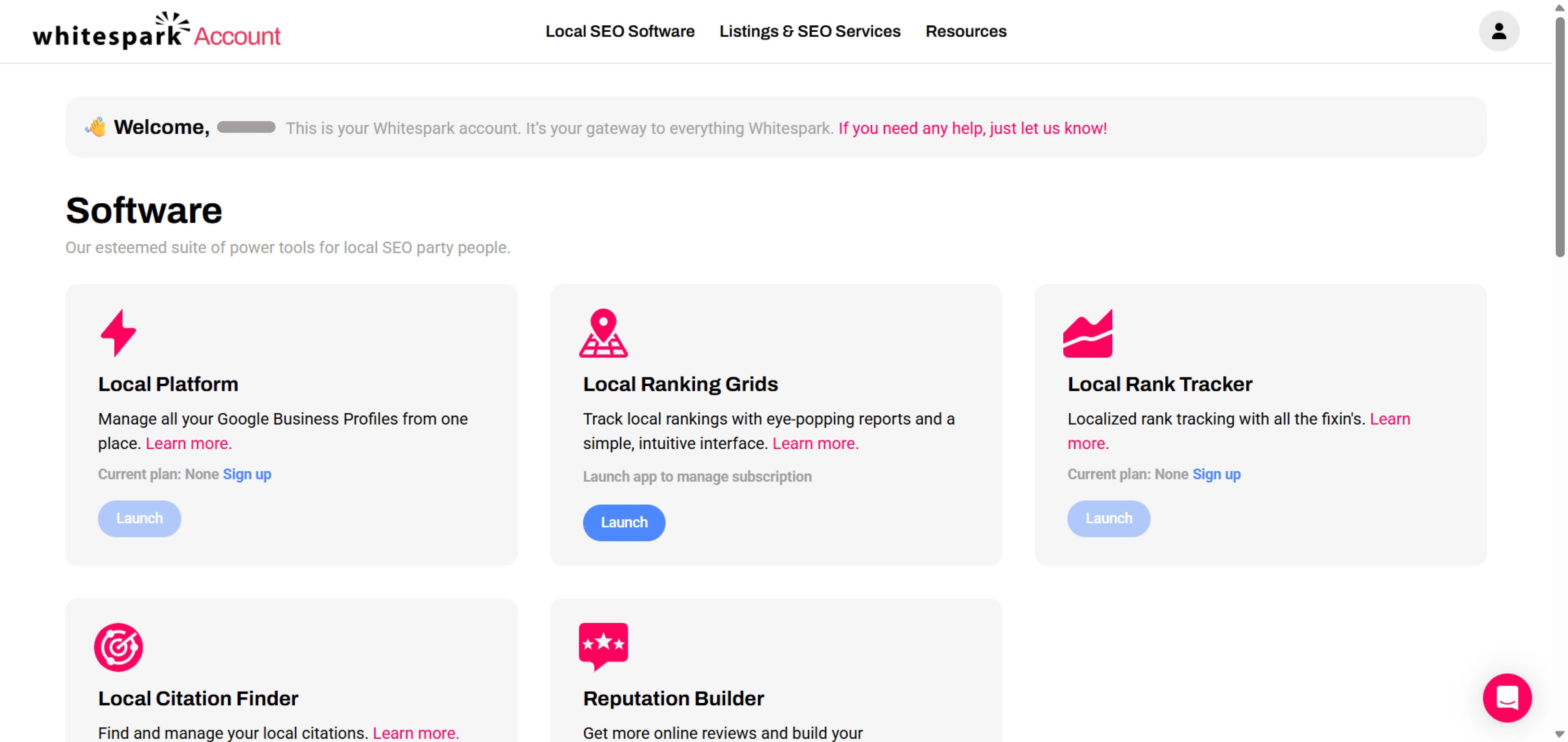 Whitespark main dashboard