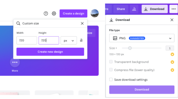 resize image and download in png format in canva