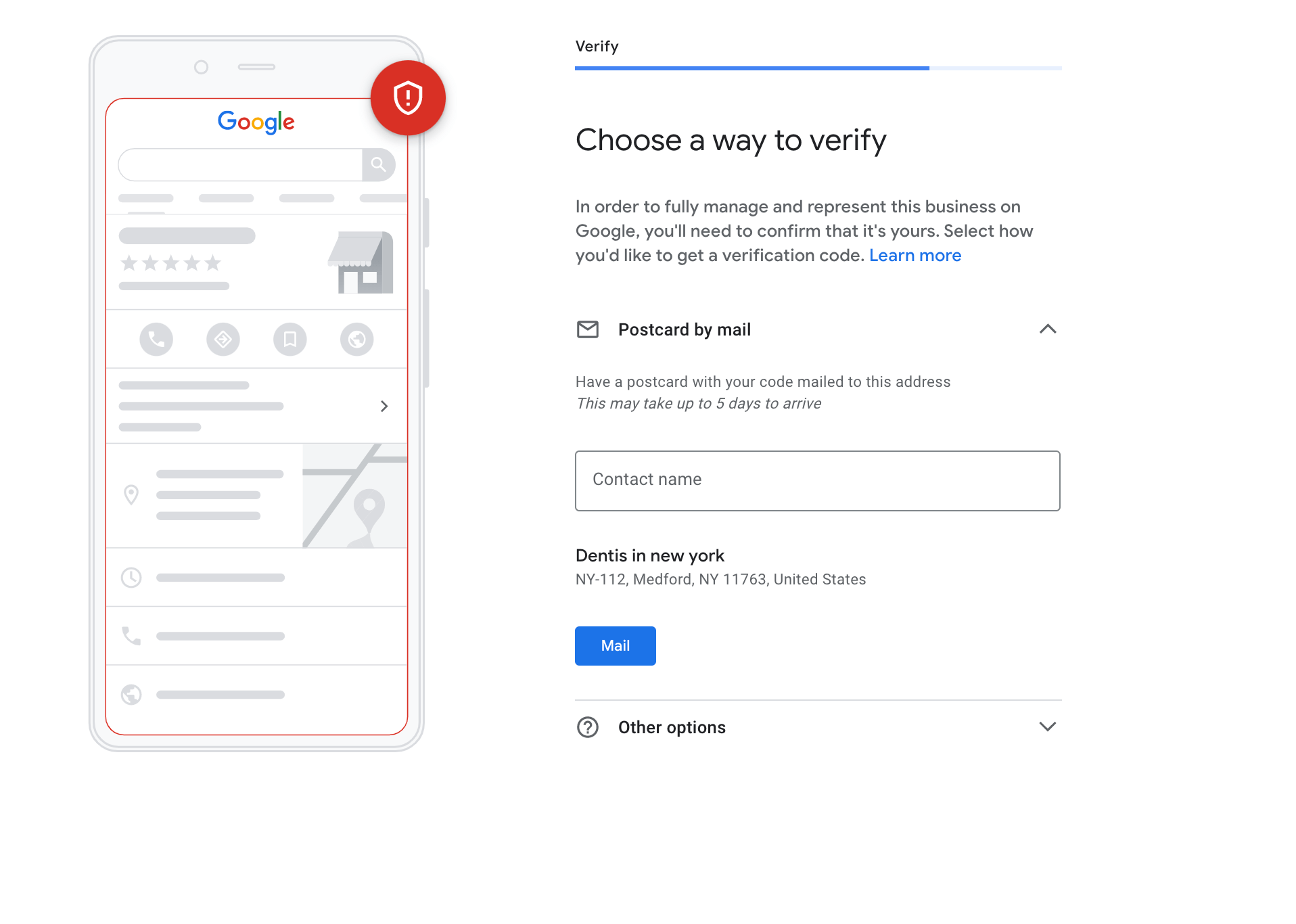 Choose the way to verify your google business profile 