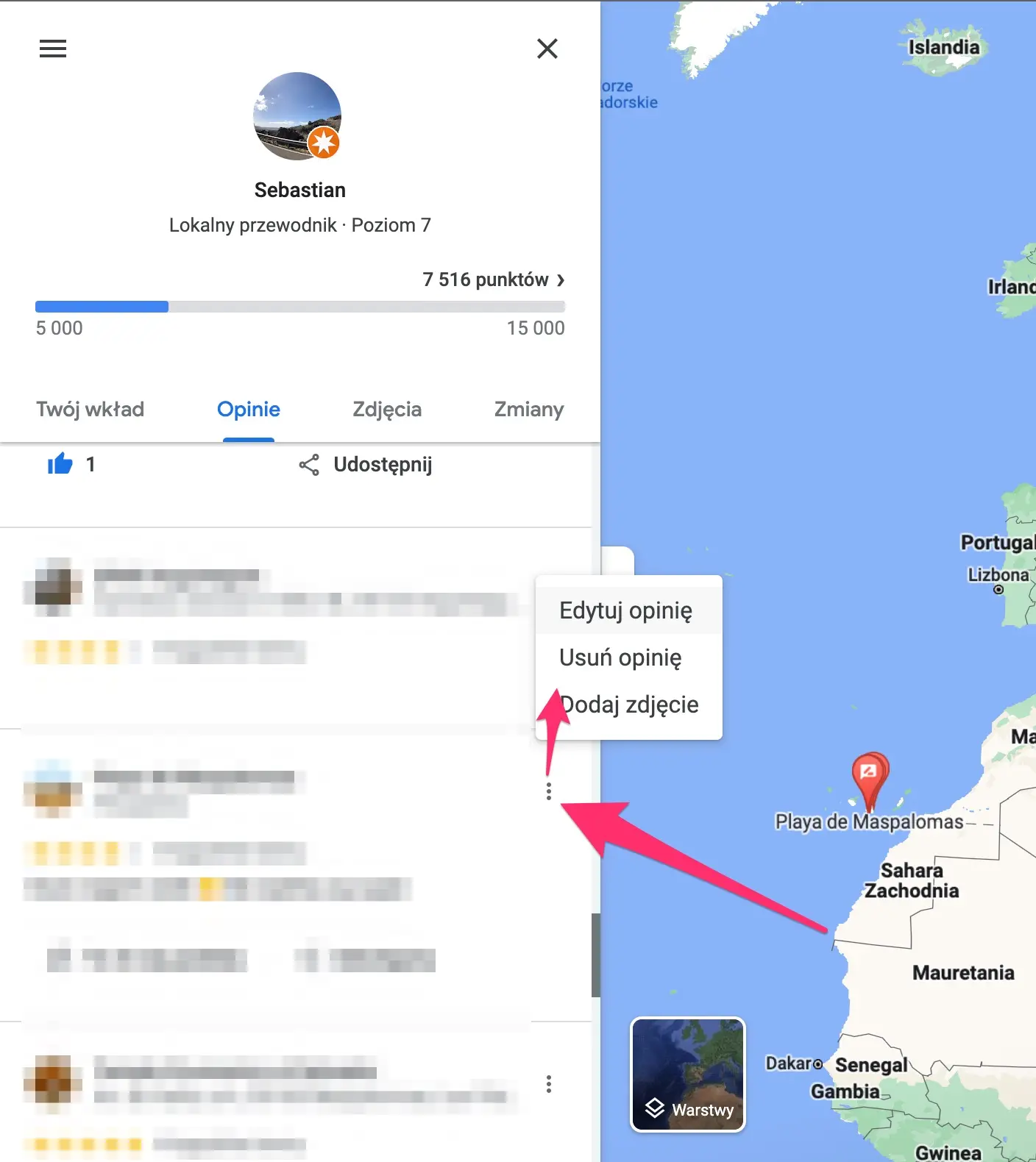 edit or delete review - google maps contribution page