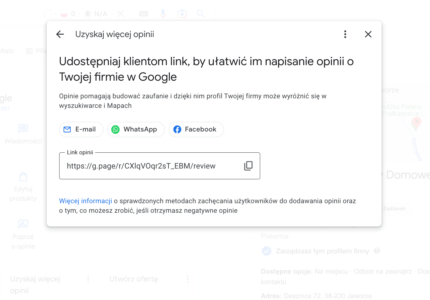 process of getting short URL / google review link