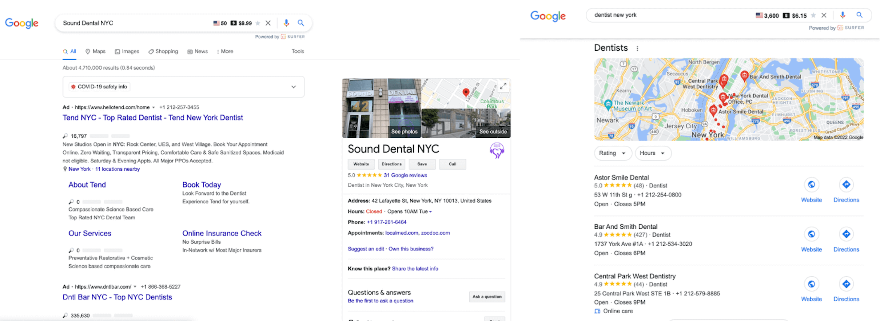 google search results for dentist new york