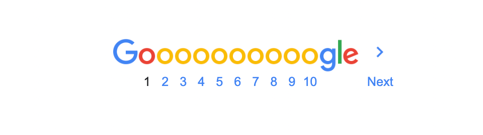 Example of pagination component used by Google in search results with page numbers 