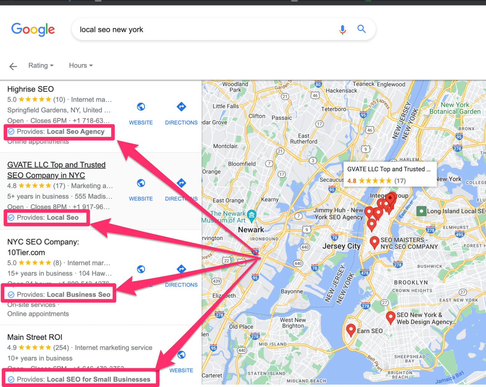 resultados locales para la palabra clave local seo new york