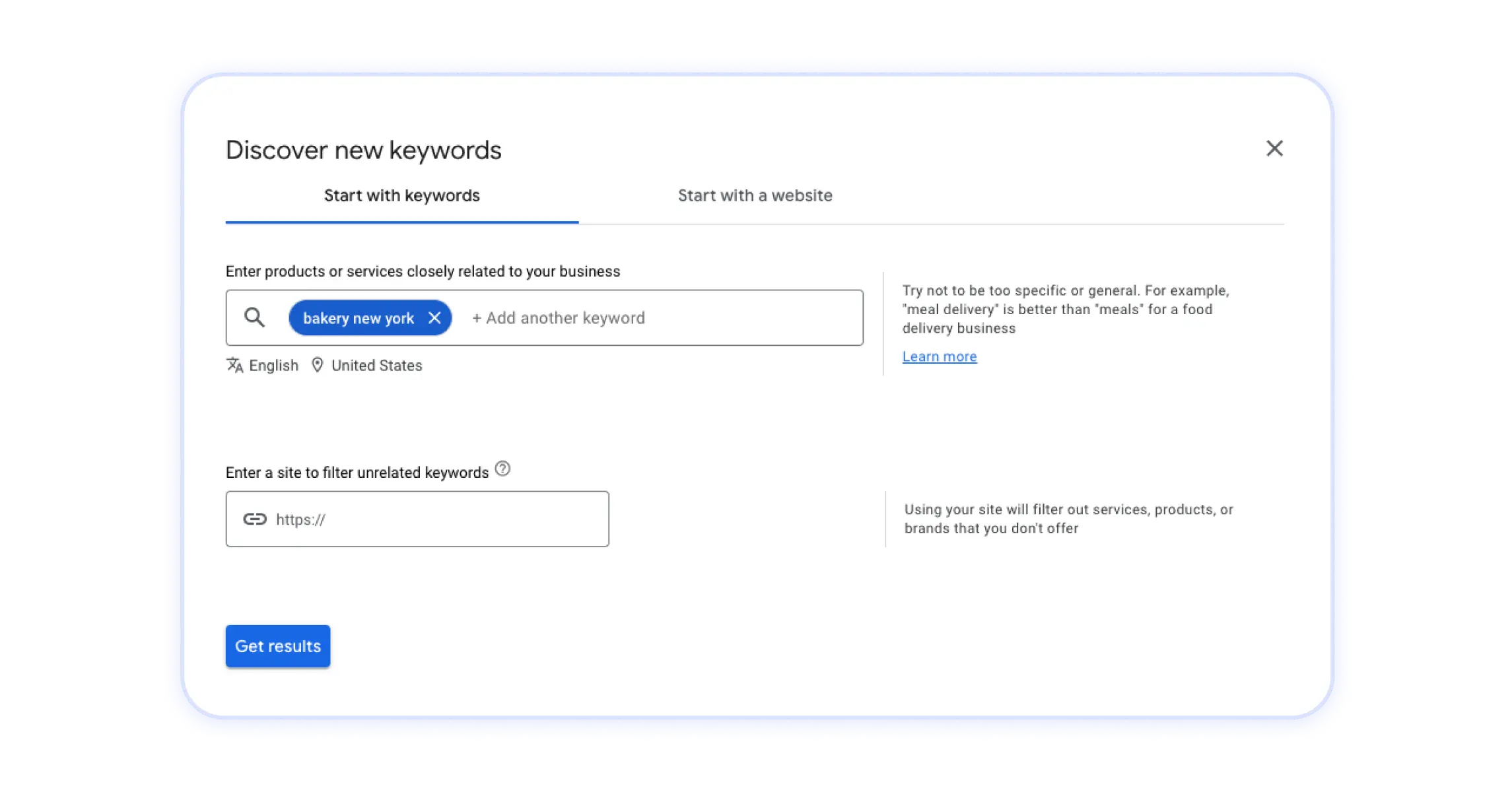 Outil de recherche de mots-clés de Google