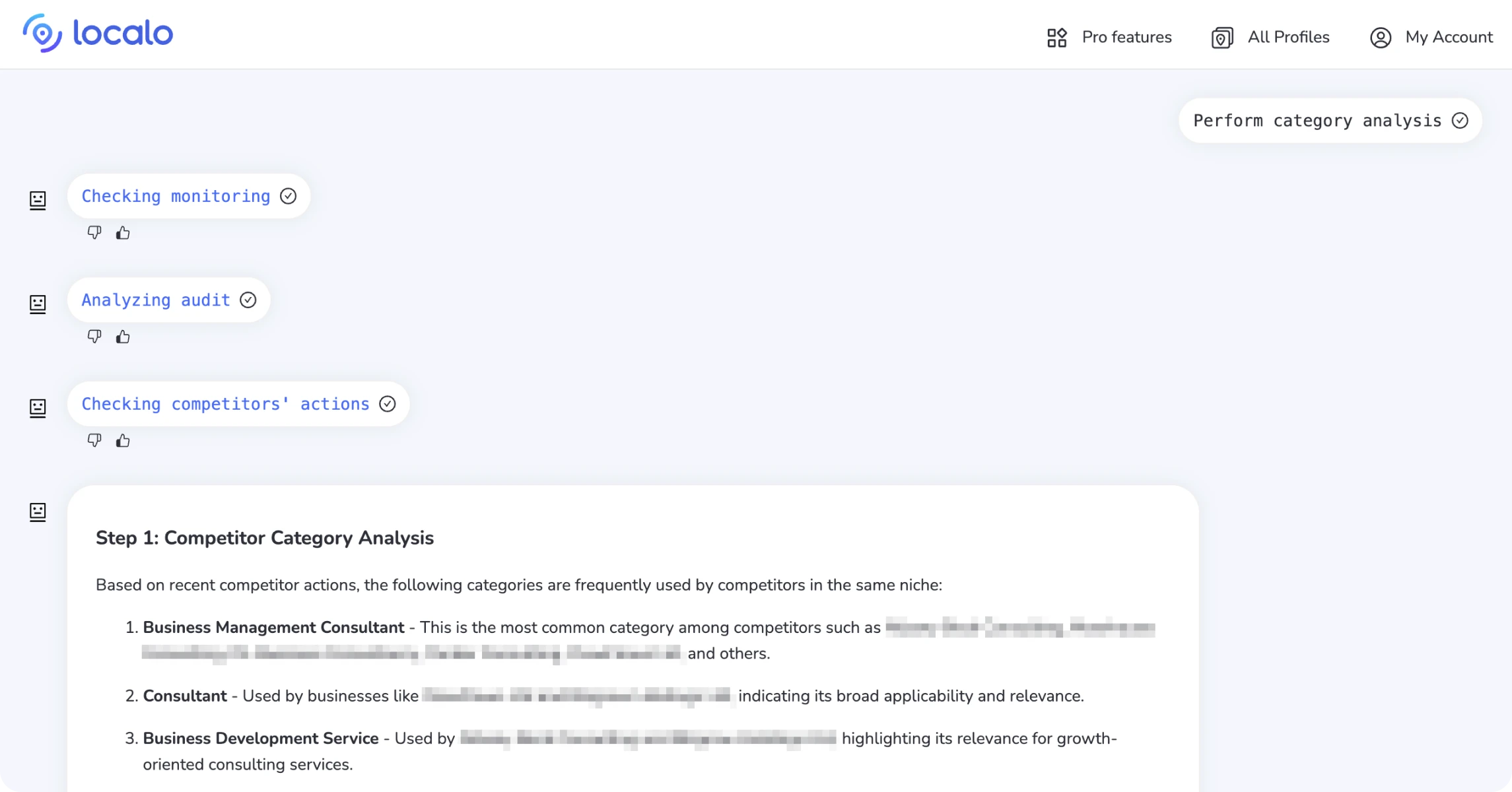 SCREENSHOT du résultat après avoir utilisé l'invite "Effectuer une analyse de catégorie" pour montrer l'Agent IA utilisant des données de différentes sources sans avoir besoin de les saisir manuellement