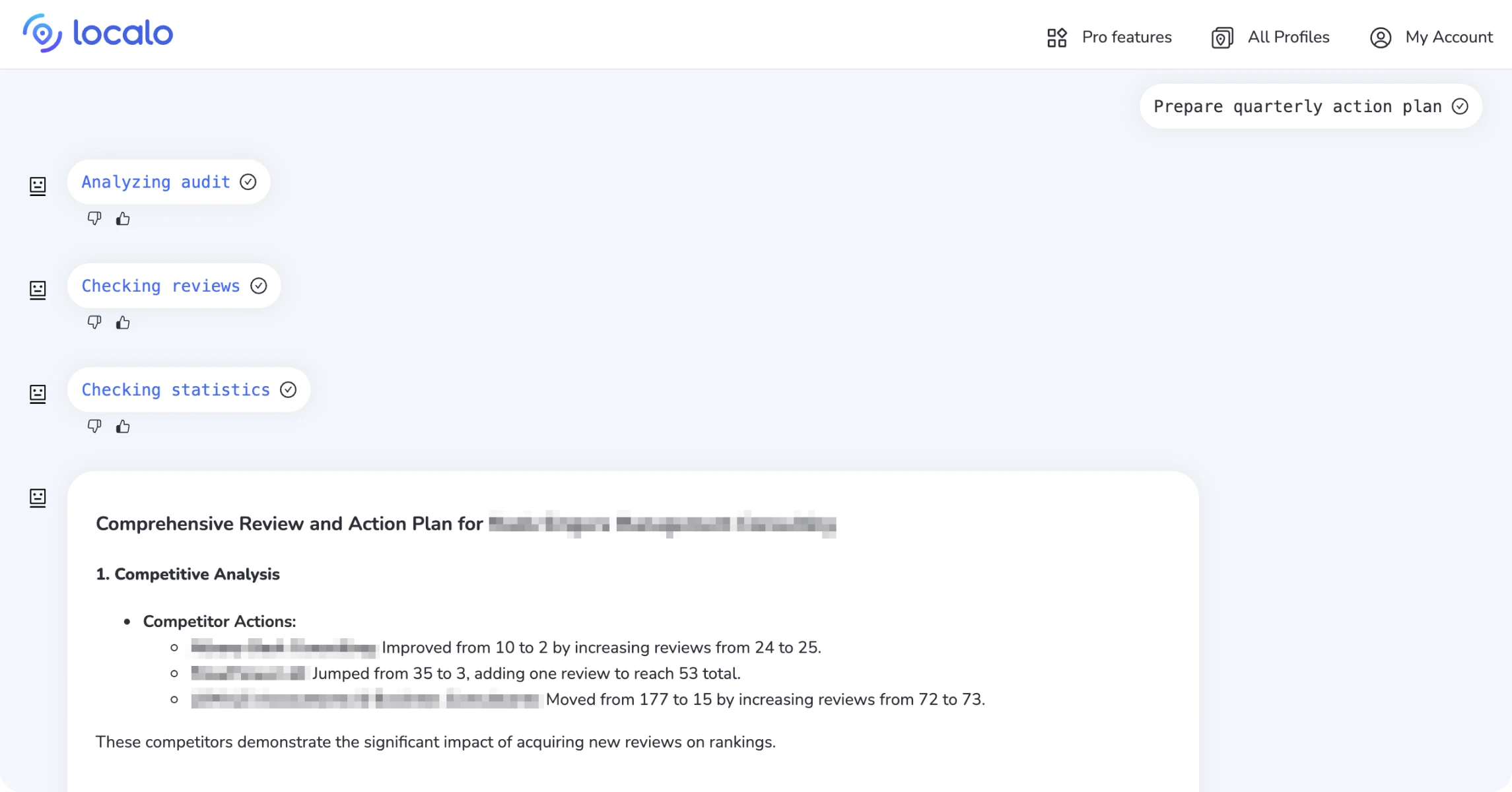 SCREENSHOT du résultat après avoir utilisé l'invite "Préparer un plan d'action trimestriel pour la fiche X"