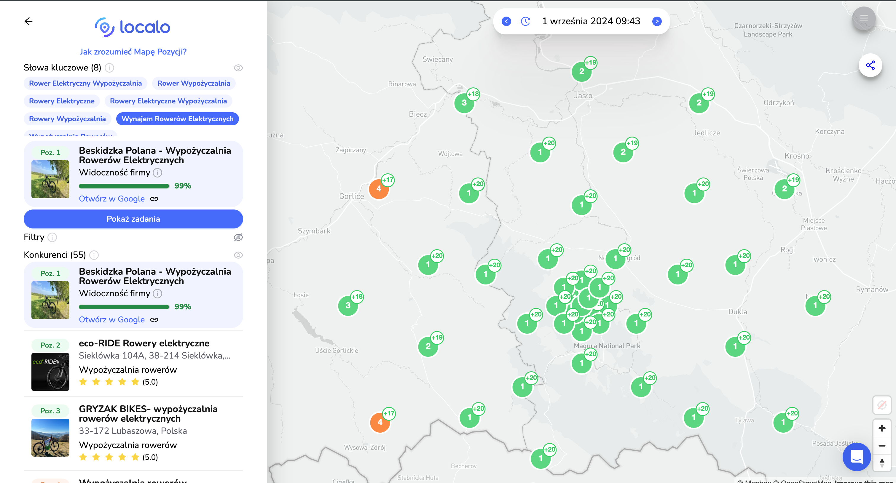 Mapa pozycji i widoczności profilu firmy w Google