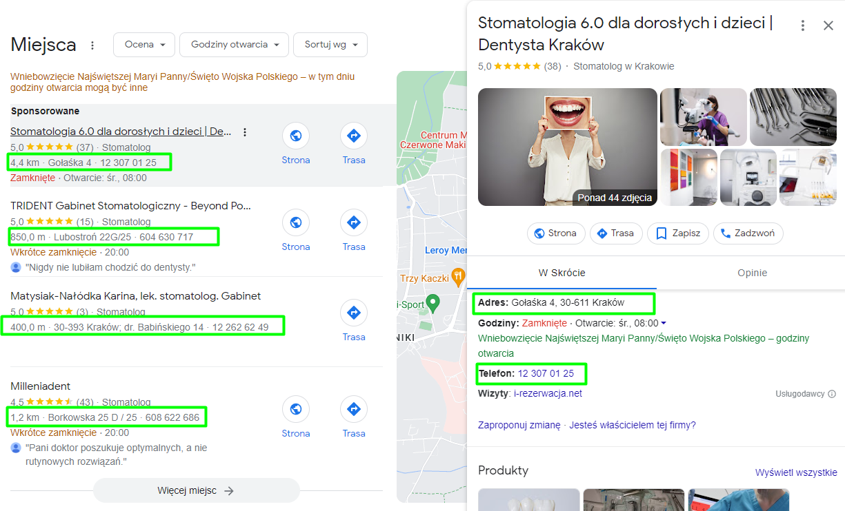 dentist in cracow google business profile