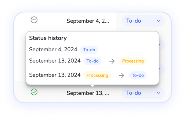 Histórico de alterações de status